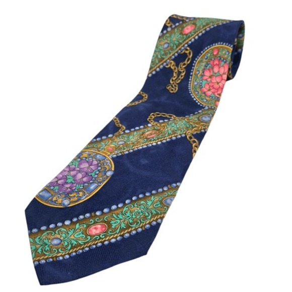 Leonard‎ Paris Mens Necktie Floral Lockett 100% Silk Blue N 67840 Italy Rare - Picture 1 of 7